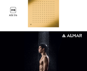 Κεφαλή Ντουζ Εντοιχισμού Οροφής Temptation 38x38, Almar PVD Brushed Gold