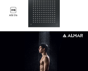 Κεφαλή Ντουζ Εντοιχισμού Οροφής Temptation 38x38, Almar PVD Black Brushed