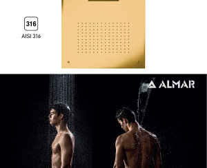 Κεφαλή Ντουζ Εντοιχισμού Οροφής Temptation 50x50, Almar PVD Brushed Gold