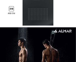 Κεφαλή Ντουζ Εντοιχισμού Οροφής Temptation 50x50, Almar,PVD Black Brushed