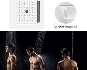 Κεφαλή Ντουζ Εντοιχισμού Οροφής Temotion με Χρωματοθεραπεία 50x50, Almar White Matt