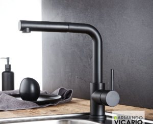 Μπαταρία Νεροχύτη Κουζίνας Fluo Vicario Black Matt