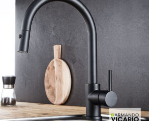 Μπαταρία Νεροχύτη Κουζίνας Fluo Vicario Black Matt