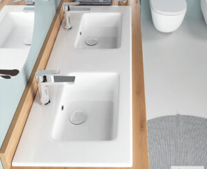 Νιπτήρας Πορσελάνης Διπλός Flat 121,6x46 (2 οπές) Bianco Ceramica White